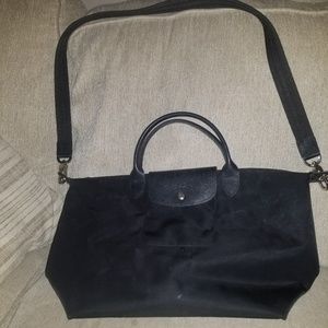 Longchamp Black tote with Long Crossbody Strap
